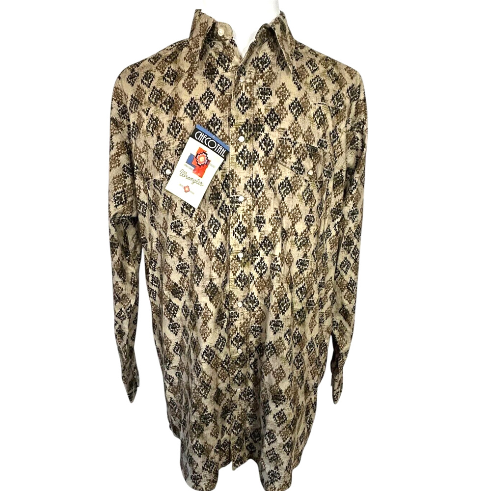 Wrangler Checotah Pearl Snap Western Shirt Mens XLT Tall Brown Southwestern New